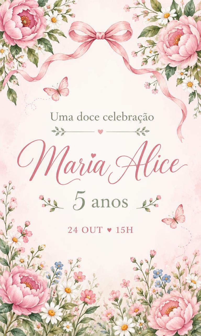 Exemplo ilustrativo de convite Jardim Encantado